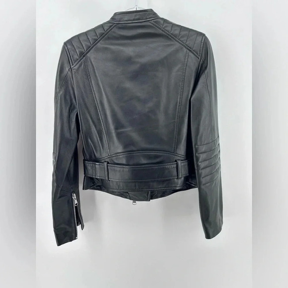 French Connection 100% Real leather jacket Black Motorcycle Look Size 4 - Picture 6 of 14